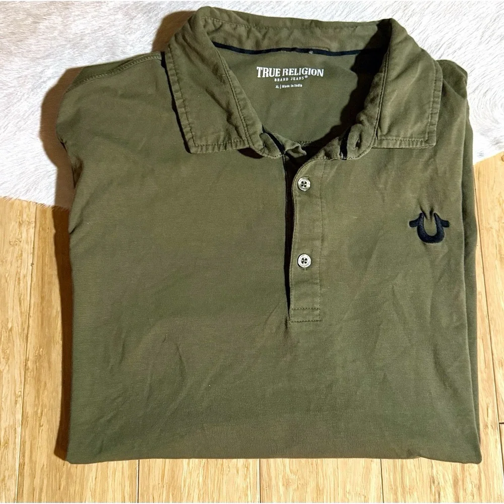 True Religion Polo Shirt Army Green Men's Size XL With Left Embroidered Logo $79